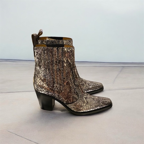 Ganni Metallic Snake-Embossed Ankle Boots - Silver Brown - Picture 3 of 4